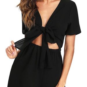Black Front-Tie Romper